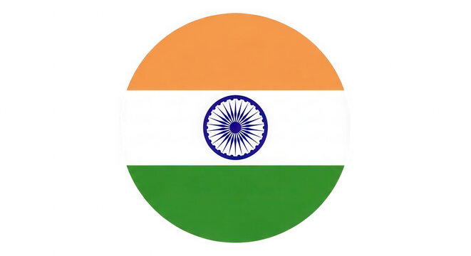 Circular icon of the national flag of India with saffron white and green isolated on transparent background