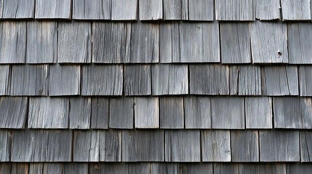 Weathered Grey Wooden Cedar Shingle Roof Texture Pattern.