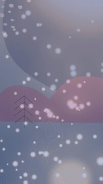 Animation of snow falling over christmas trees in winter scenery