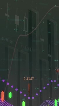 Animation of statistics and numbers, financial data processing over world map