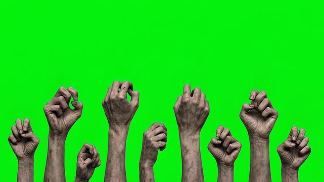 Zombie Hands Rising on Green Screen for Halloween