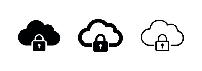 Obraz premium Secure cloud storage icon set. Cloud with padlock symbol for data security and privacy.
