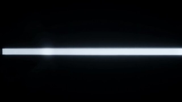 A bright horizontal light bar expands across a dark background with subtle smoke-like effects