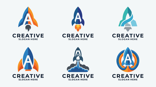 A collection of six rocket logos showcasing creativity and innovation, perfect for businesses focused on growth, mobility, and forward-thinking solutions in various sectors.