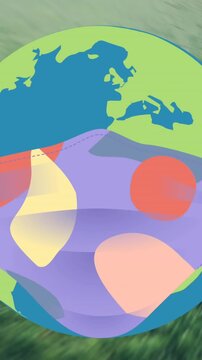 Animation of globe face mask over american football ball