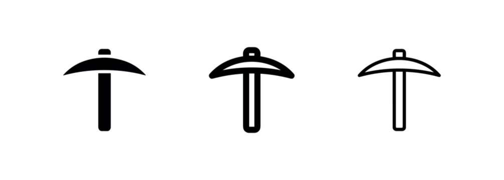 Pickaxe icon set for mining, construction, digging, and hard work