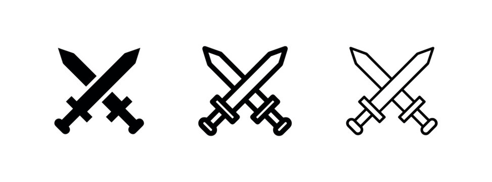 Crossed swords icon set for battle, combat, conflict, and gaming themes