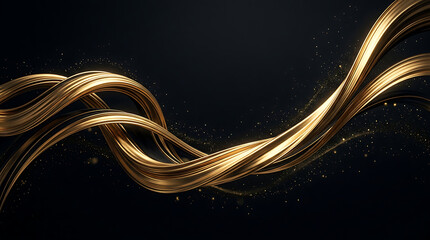 Abstract golden liquid waves flowing on black background for luxury premium design.
