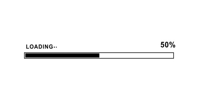 Minimalist black and white loading bar progress indicator animation with percentage counter increasing from twenty to eighty percent for digital interface software installation, and web ux ui
