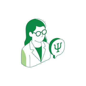 Female psychologist professional with greek psi symbol speech bubble