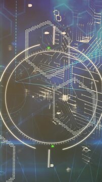 Animation of scope scanning over security padlock icon and hexagonal shapes against blue background
