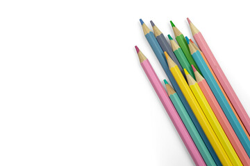Fototapeta premium Colorful colored pencils isolated on transparent background with copy space