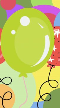 Animation of stars and dots on balloons over multicolored circles