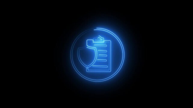 Cybersecurity icon glowing with bright blue neon light against a dark background symbolizing digital data protection protocols and network security measures implemented in modern software engineering.
