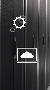 Animation of digital icons and data processing over computer servers