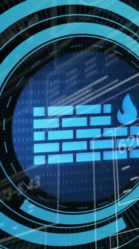 Animation of firewall icon, scope scanning with data processing
