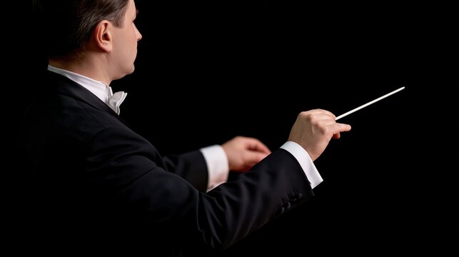 Graceful, elegant gesture of virtuoso, bandleader. Maestro