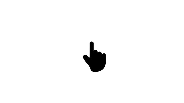 Minimalist black hand cursor clicking animation isolated on white background, for user interface, web interaction, digital, navigation, software tutorials, and interactive multimedia projects