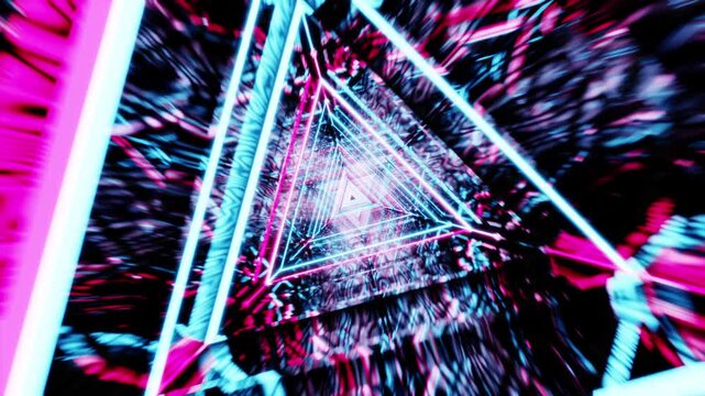 Sky blue with pink red waved triangle VJ loop tunnel background