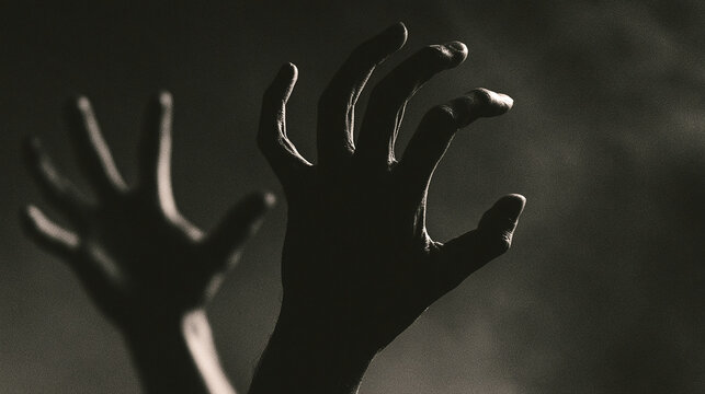 Scary human hands in dark shadow for horror and fear concept backdrop