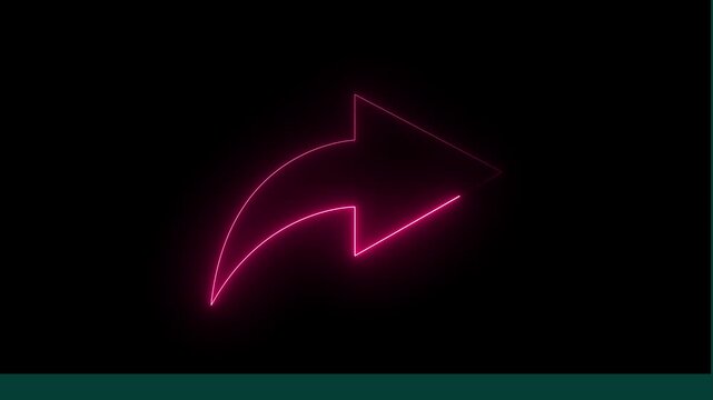Glowing neon share icon animation with curved arrow on a black background 4 k video animation.