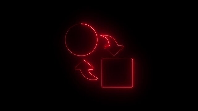 Red glowing neon sync icon shines brightly against a dark background, representing data transfer and seamless connectivity concepts for modern digital applications and software interfaces.