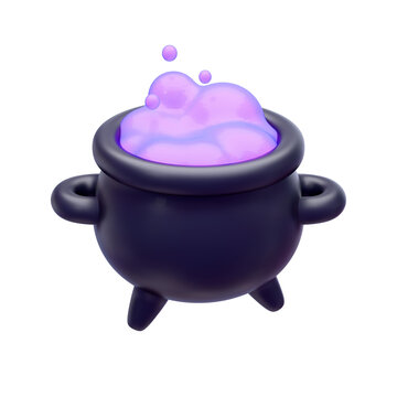 Cute Halloween 3D Icon Collection - Cute Halloween Character Set - Magic Cauldron - Transparent 3D PNG Elements