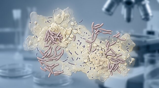 Microscopic 3d view of bacteria and smegma buildup in lab