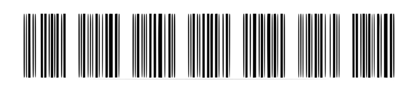 Barcode set with horizontal lines featuring scanner, product, retail, logistics, and inventory