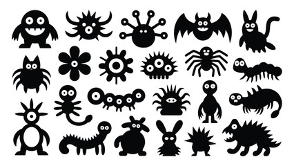 Obraz premium A collection of various black monster silhouettes with silhouettes representing diverse cartoon monsters mythical