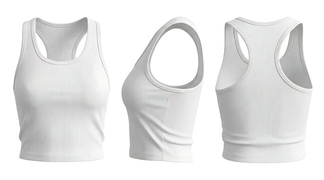 White Women Racerback Crop Top Tank Mockup Front Side Back View Set Design