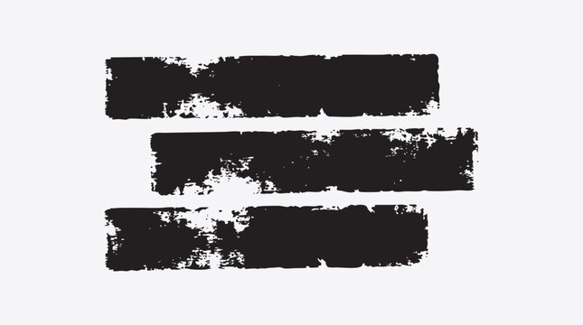 Black grunge brush strokes vector set, distressed ink rectangle banners and paint textures.