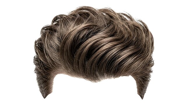 Men Modern Wavy Voluminous Hairstyle Haircut Element Concept with Shiny Black Hair Isolated on Light Background