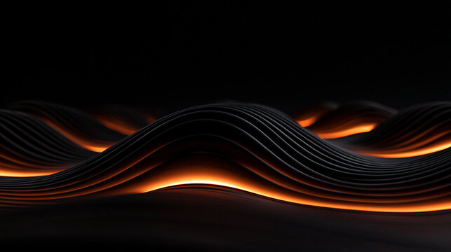 Abstract Dark Wavy Layers with Orange Glow Background
