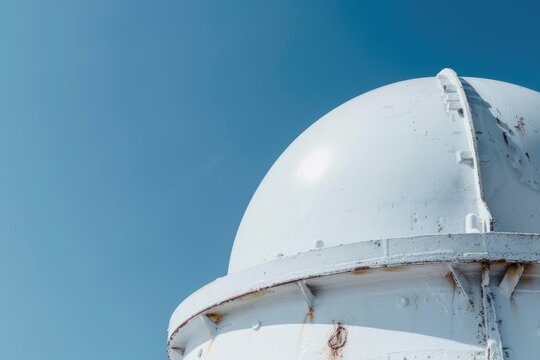 Close Up View of Industrial Weathered Marine Radar Dome on Ship Mast