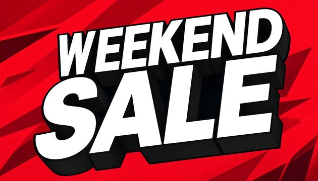 Weekend sale modern advertising banner with bold white text on striking red background shopping promotion typography design special offer discount poster commercial event retail marketing