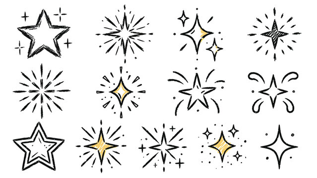 Hand Drawn Doodle Stars and Sparkle Elements Collection
