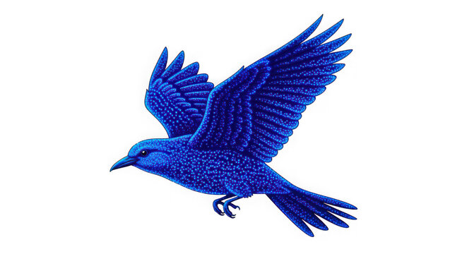 Beautiful blue bird flying with glowing starry night sky texture isolated on transparent background