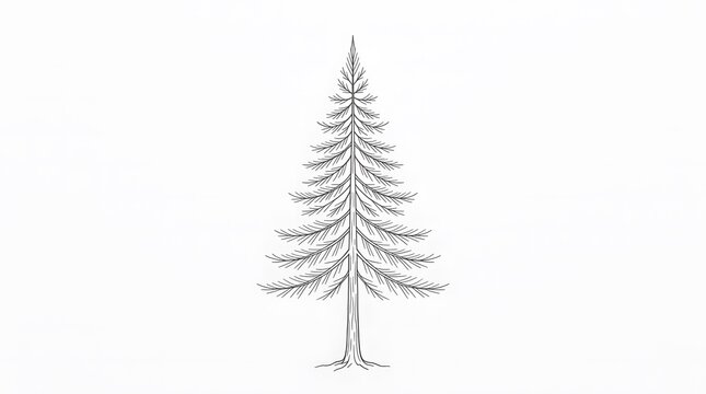 An elegant symmetrical black and white illustration of a christmas tree perfect for holiday decorations and festive designs