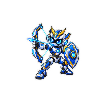 Cute Futuristic Robot Archer with Shield &ndash; Cartoon Sci-Fi Warrior Character Illustration