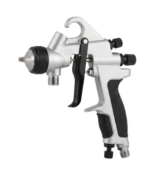 Professional silver spray gun with black accents for painting and coating applications