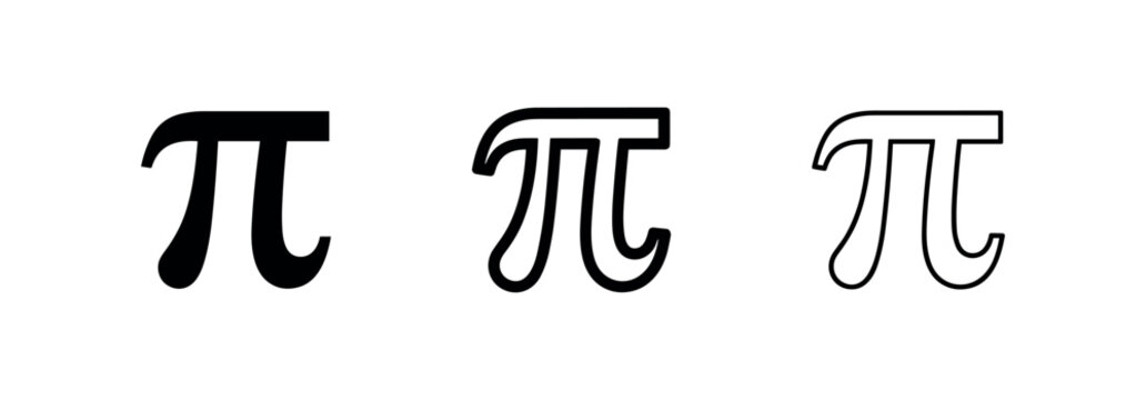 Pi Symbol Icons Set in Solid, Bold Outline, and Thin Outline Styles. Vector for Mathematics, Constant, and Geometry.