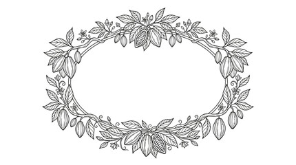 Obraz premium Cocoa pods and leaves oval botanical wreath frame.