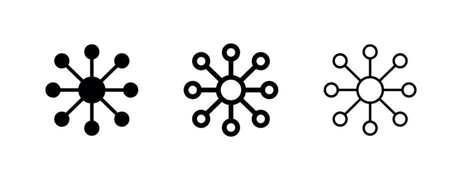 Network hub icon set for connection, distribution, and technology concepts
