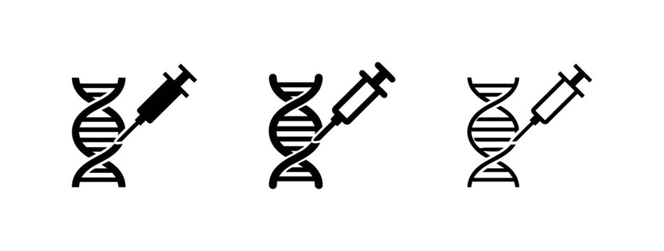 DNA Genetic Modification Syringe Icon Set with Filled and Outline Styles
