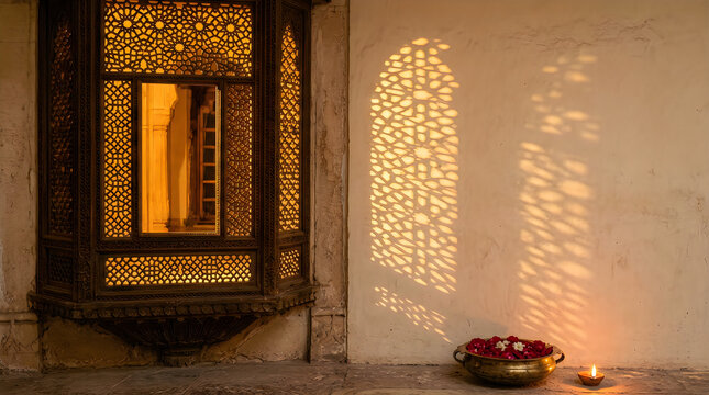 Intricate light patterns cast by a window during a peaceful holiday