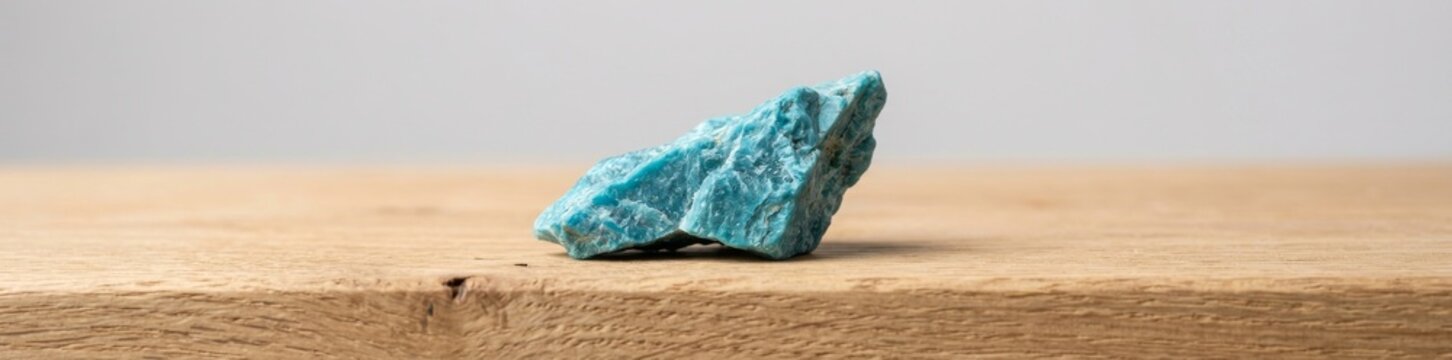 Rough Blue Turquoise Gemstone Specimen on Wooden Surface