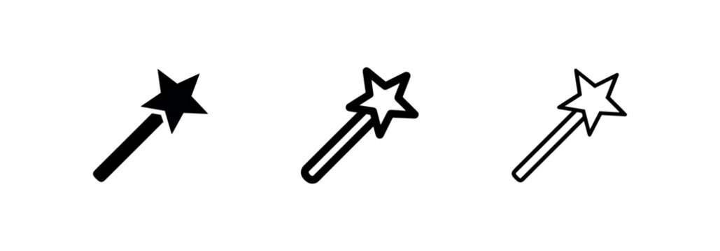 Magic wand icon with a star, symbolizing magic, enchantment, fantasy, and transformation