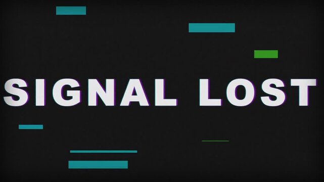 Signal Lost text featuring heavy digital glitch artifacts, VHS scanlines, and chromatic aberration distortion for technical error background loop.