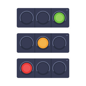 P-10046Traffic light control panel with multiple red, yellow and green signal buttons, industrial control board interface flat illustration isolated on white background.
